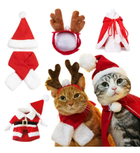 【PUYOSU】 New Christmas Pet Hat, Headband, Hair Accessories & Scarf Set – Cute Santa Claus Design for Dogs & Cats